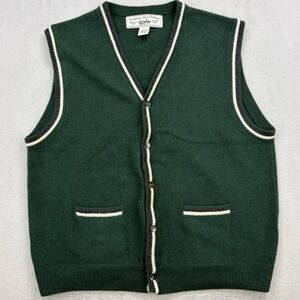 Vintage Gap Cardigan Mens XL Green 100% Lambswool Sweater Vest Sleeveless Pocket